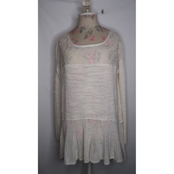 Free People Tops - Free People Lace Knit Tunic Sweater Women's S Cream Boho Flowy Coquette Top